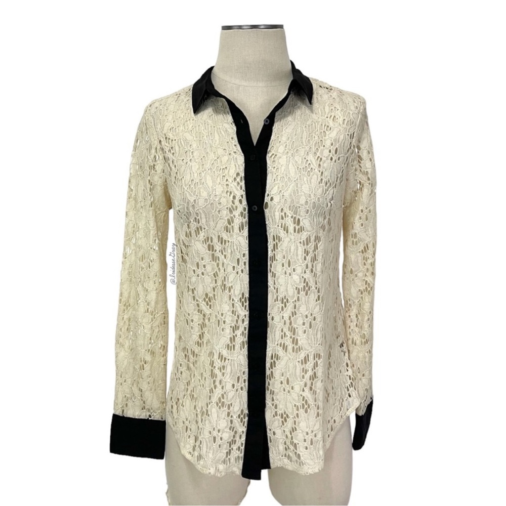 Anthropologie `VanessaVirginia' Cottagecore Lacework Button^ Blouse Size 2